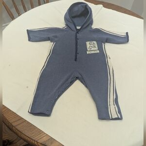 Hush Puppies  Pups Baby Hooded One-Piece Romper  in Blue with Gray Trim.  12 M.